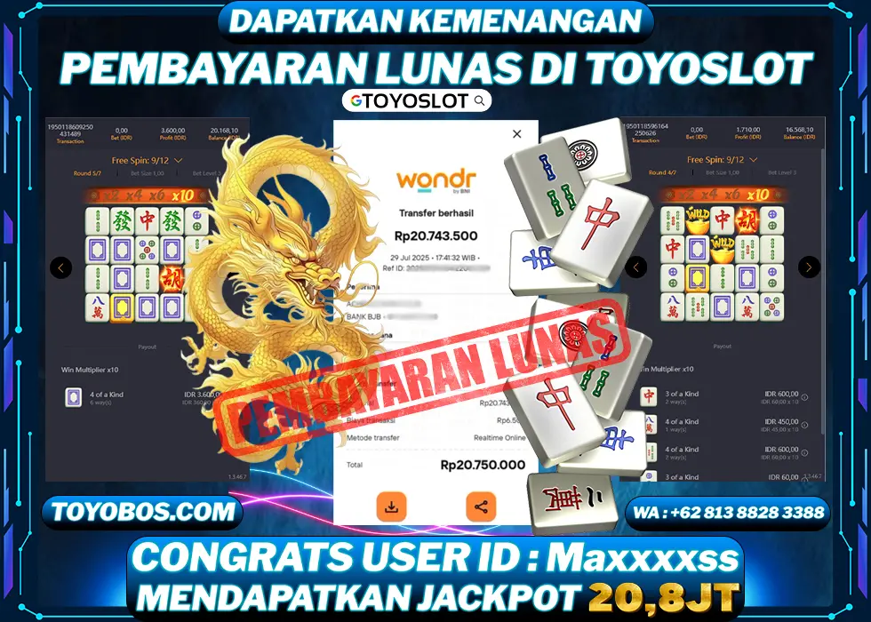 TOYOSLOT - BUKTI KEMENANGAN Mahjong Ways Rp20,800,000,- LUNAS